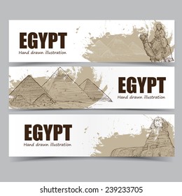 Vector template banners. Hand drawn illustrations of Egypt. abstract background