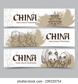 Vector template banners. Hand drawn illustrations of China. abstract background