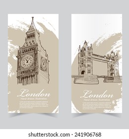 Vector template banners. Hand drawn illustrations of England. abstract background