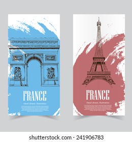 Vector template banners. Hand drawn illustrations of France. abstract background