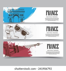 Vector template banners. Hand drawn illustrations of France. abstract background