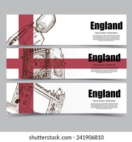 Vector template banners. Hand drawn illustrations of England. abstract background