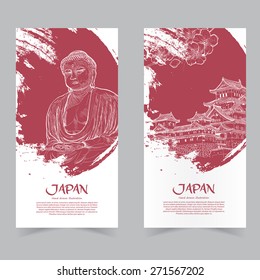 Vector template banners. Hand drawn illustrations of Japan.