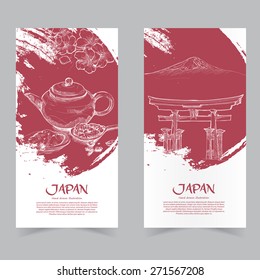 Vector template banners. Hand drawn illustrations of Japan.