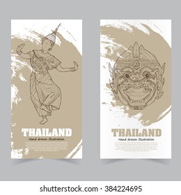 Vector template banners. Hand drawn illustrations of Thailand.
