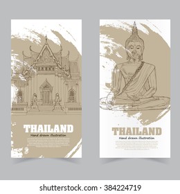 Vector template banners. Hand drawn illustrations of Thailand.