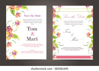 Vector template banners with watercolor wedding invitation. Wedding floral template collection.Wedding invitation.Flower wedding invitation card, save the date card. Wedding invitation banner.