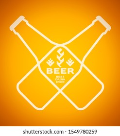 Vector template with beer bottles with hops and malt on a color background. Best drink ever.
