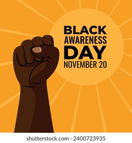 Vector template for Black Awareness Day design, fist in the air. Celebration of African American history. Flat illustration for posters and cards