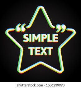 Vector template blank 80s synthwave neon quote. Star box with bracket. Empty frame for messages. Retrowave card template information text message. Quote text form. Future background for motivation.