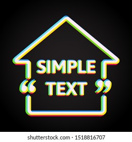 Vector template blank 80s synthwave neon quote. Speech box with bracket. Empty frame for messages. Retrowave card template arrow text message. Quote text form. Future background for motivation.