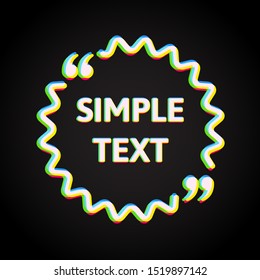 Vector template blank 80s synthwave neon quote. Speech box with bracket. Empty frame for messages. Retrowave card template information text message. Quote text form. Future background for motivation.