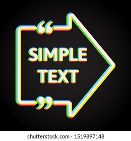 Vector template blank 80s synthwave neon quote. Speech box with bracket. Empty frame for messages. Retrowave card template arrow text message. Quote text form. Future background for motivation.