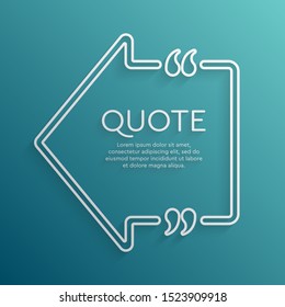 Vector template blank arrow quote. Speech box with bracket. Empty frame for messages. Business card template information text message. Quote text form. Background for motivation inspiration.