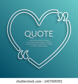 Vector template blank heart quote. Speech box with bracket. Empty frame for messages. Love card template romance text message. Quote text form. Background, banner, blank for Valentine Day.