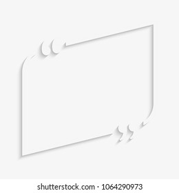 Vector template blank rectangle quote. Speech box with bracket. Empty frame for messages. Business card template information text message. Quote text form. Background for motivation inspiration.