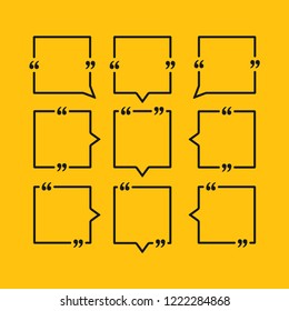 Vector template blank set squares quote. Speech box with bracket. Empty frame for messages. Business card template information text message. Quote text form. Background for motivation inspiration.