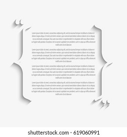 Vector template blank square quote. Speech box with bracket. Empty frame for messages. Business card template information text message. Quote text form. Background for motivation inspiration.