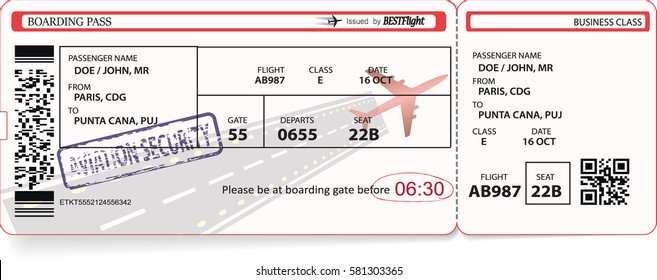 Vector template of boarding pass tickets. Concept of trip or travel