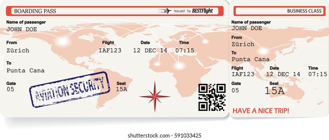 Vector template of boarding pass tickets. Concept of trip or travel