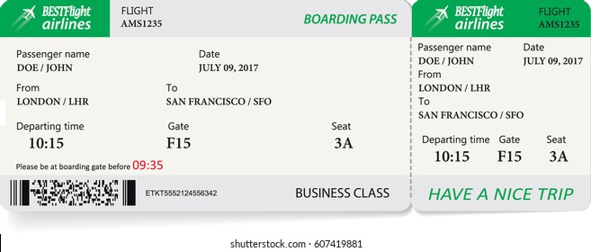 Vector template of boarding pass tickets. Concept of trip or travel