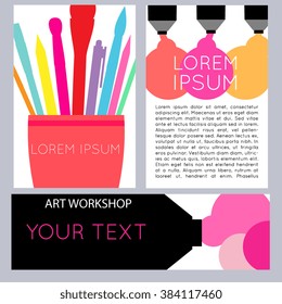 Vector Template - Book Cover, Business Stationary, Flyer/banner/poster For Art Studio/workshop/gallery/store In Modern Flat Style With Art Tools, Items Elements, Vector Illustration For Your Design.
