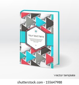 Vector template book cover. Colored volumetric pattern of triangles. Frame for your text.