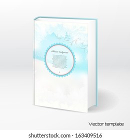 Vector template book cover. Frosted glass and winter landscape. Place for your text. Realistic shadow.