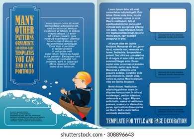vector template booklet. A sailor in a boat sailing on rough seas.