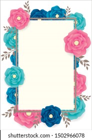 Vector template botanic invite card A4 with colored flowers and leaves. Floral decorative layout  poster.