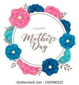 Vector template botanic invite circle frame with colored flowers and leaves. Floral decorative layout poster. 