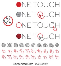 Vector template for branding or interface. Include thin line icons of touch interface an fingerprint access.  All letters are custom and hand made with computer.