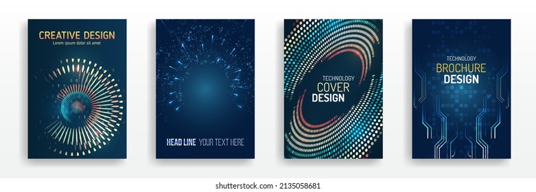 Vector template for brochure or cover. Filtering machine algorithms. Sorting data. Business layout, futuristic brochures, flyers, presentation. Digital technology and modern scientific concepts.