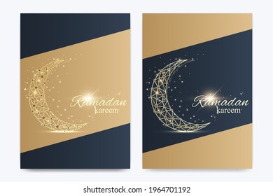 Vector template for brochure, Leaflet flyer advert cover catalog, poster, magazine or annual report. Ramadan Kareem background. Golden moon. Eid Mubarak celebration. Vector illustration