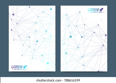 Vector template for brochure, Leaflet, flyer, advert, cover, catalog, magazine or annual report. Geometric background molecule and communication. Cybernetic dots. Lines plexus. Card surface