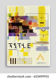 Vector template for brochure, magazine, flyer. Glitched pixel mosaic.