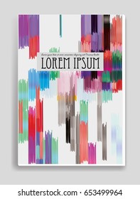 Vector template for brochure, magazine, flyer. Glitched pixel mosaic.