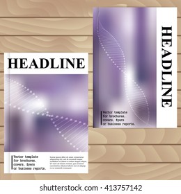 Vector template for brochures, covers, flyers or business reports. Lilac background blur. DNA. Molecule.