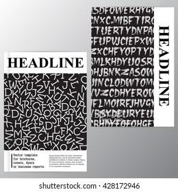 Vector template for brochures, covers, flyers or business reports. Black background with letters. Alphabet. ABC.