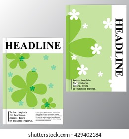 Vector template for brochures, covers, flyers or business reports. Background with green and white flowers.