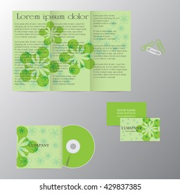 Vector template for brochures, covers, flyers or business reports. Background with green and white flowers.