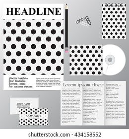 Vector template for brochures, covers, flyers or business reports. Black circles. The black dots on white background.