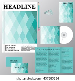 Vector template for brochures, covers, flyers or business reports. Marine theme. Rhombus. Blue tone. Figure. Mosaic.
