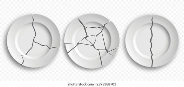 Vector template broken ceramic plates. Mockup isolated on transparent background. Stock illustration