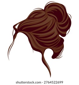 vector template of brown hair gathered in a careless, imperfect bun, for female characters, side view