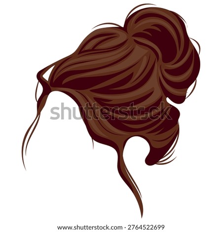 vector template of brown hair gathered in a careless, imperfect bun, for female characters, side view