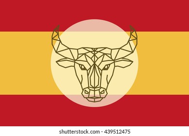 Vector template with a Bull over Flag of Spain. 