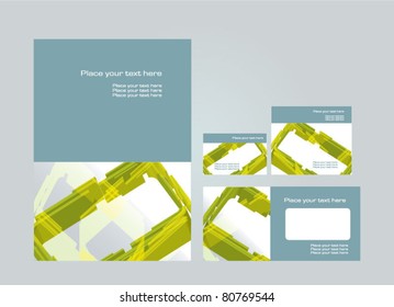 Vector template for business artworks: folder, business card and invitation card