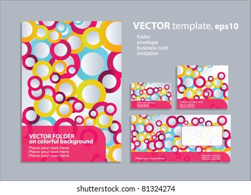 Vector template for business artworks: folder, business card and invitation card