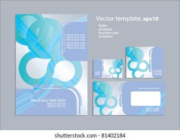 Vector template for business artworks: folder, business card and invitation card